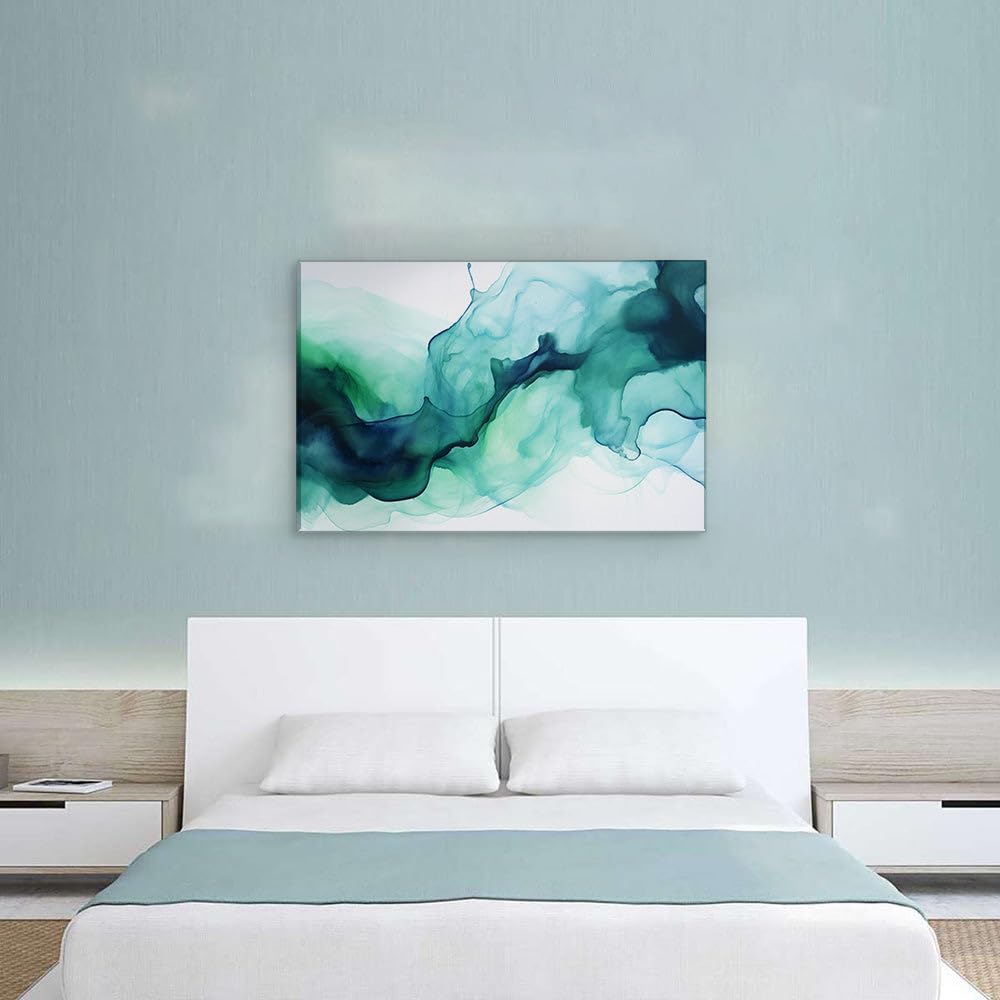 Canvas for Living room. Whispers of Color: Embracing the Flow of Blue and Green in Abstract Fluid Art, 27 x 18 inch Canvas Wall Art - Ready to Hang - 69x46 cm (27x18 inch)