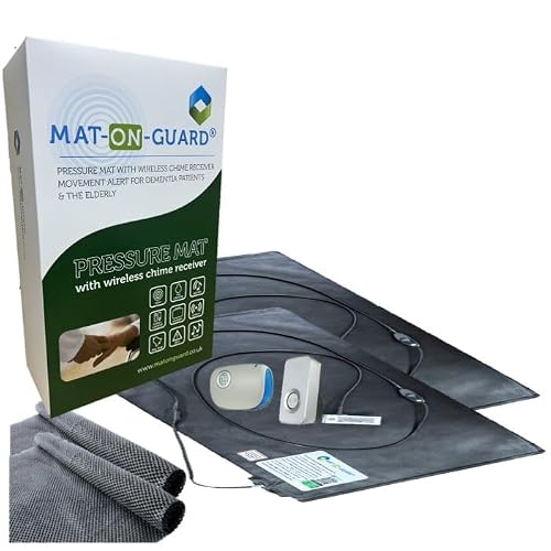 FLOOR SENSOR PRESSURE MAT ALARM SYSTEM Mat On Guard IP300D DOUBLE EXIT for the Elderly and Dementia Care with Portable & Plug-In Receiver. WIRELESS