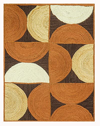Tapis géométrique marron d'Inde d'une qualité artisanale exceptionnelle
