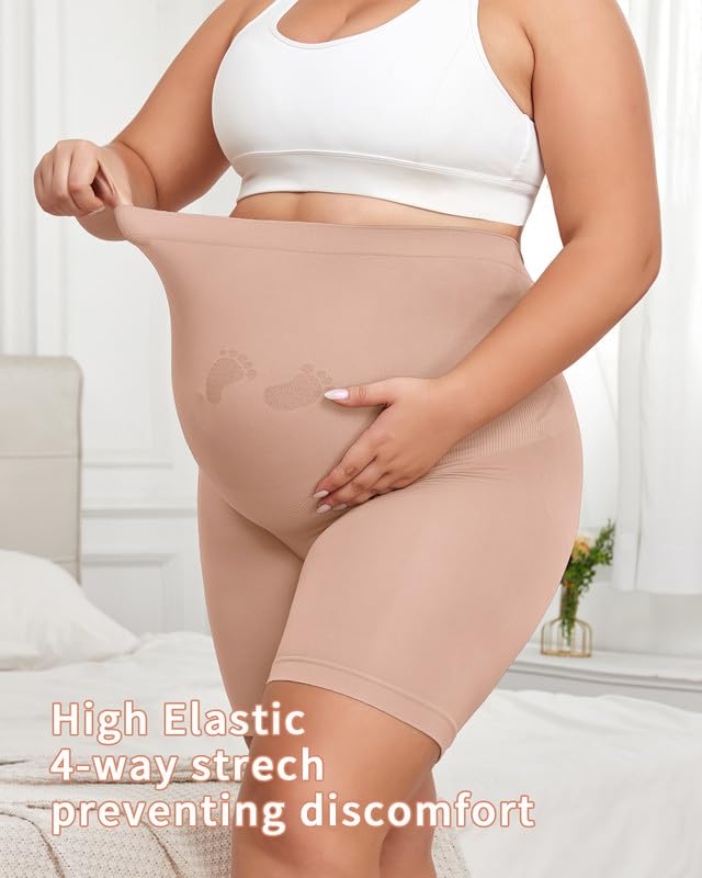 Y25D Maternity Shapewear for Under Dresses，Over Belly Pregnancy Underwear Mid-Thigh High Waist Shorts Panties for Baby Shower Pink - image 5