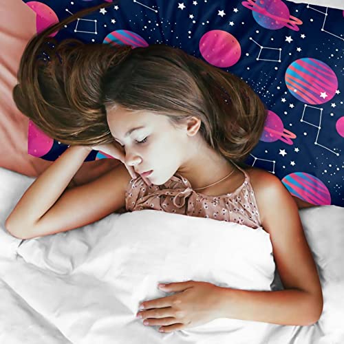Housse de couette galaxie bleu rose pour s'endormir sous les étoiles