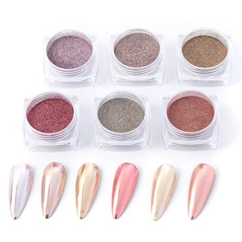 Meilinds Chrome Nail Powder Nail Art Glitter Laser Holographic Mirror Effect Powder Summer Chrome Dust Manicure Tips Pigment Decoration 6 Colors With Eyeshadow Sticks #TOP5