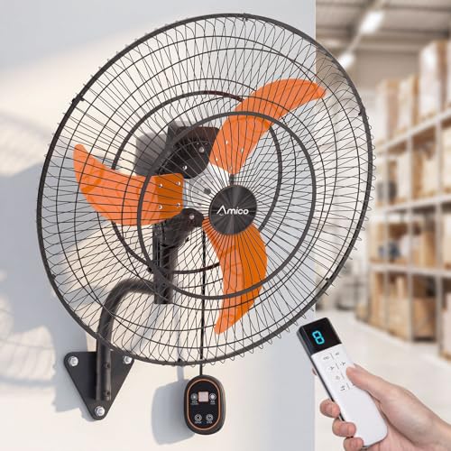 Amico 24 Inch Wall Mount Fan with Remote, 8-Speed DC Motor, 9000 CFM High Velocity Oscillating Fan, IP44 Waterproof Industrial Wall Mounted Fan for Garage, Shop, Patio, Porch, Outdoor, ETL Listed