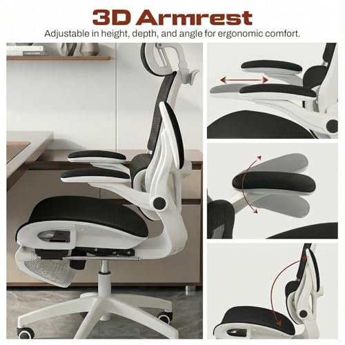 Image of DROGO Quantum Ergonomic Office Chair for Work from Home, Computer Chair with Breathable Mesh, 3D Headrest & Armrest, Adjustable Lumbar Support, Office Chair with Footrest & Recline (White /Black)