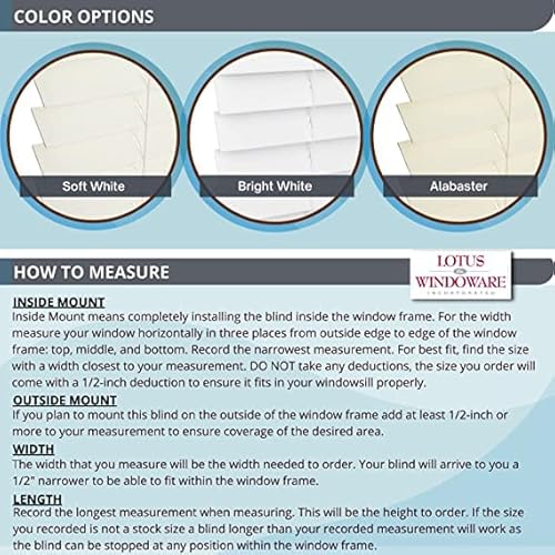 Lotus & Windoware Cordless 2" Faux Wood Blind 31" Wide X 64" Long, Soft White, Smooth (Fcx3164Wh) #TOP5