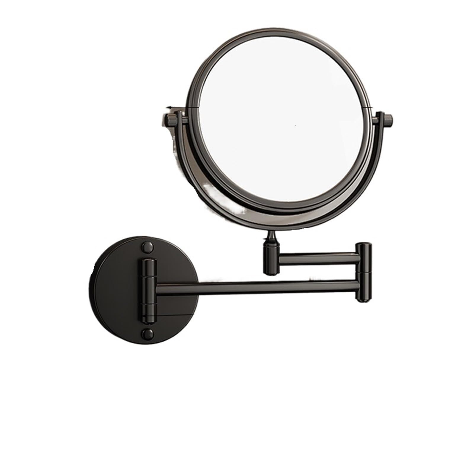 KTMBOHU Stainless Steel Cosmetic Mirror Without Punching Holes Bathroom Wall Hanging Beauty Mirror Telescopic Folding Bathroom Mirror(圆黑8英寸【高清】)