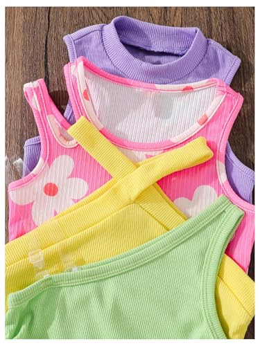 Image of OYOANGLE Toddler Girl's 4 Pack Ribbed Knit Crop Tank Tops Set One Shoulder Summer Camisole
