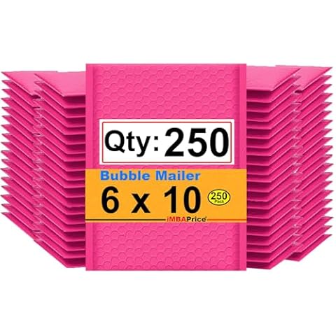 iMBAPrice 250-Pack #0 (6" x 10") Premium Hot Pink Color Self Seal Poly Bubble Mailers Padded Shipping Envelopes (Total 250 Bags) Cover