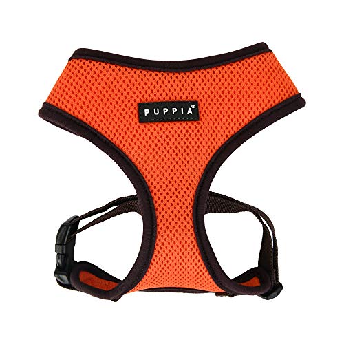 Puppia Soft Dog Harness II Mesh Over-The-Head All Season No Pull No Choke Walking Training Adjustable for Small & Medium Dog - Orange - S