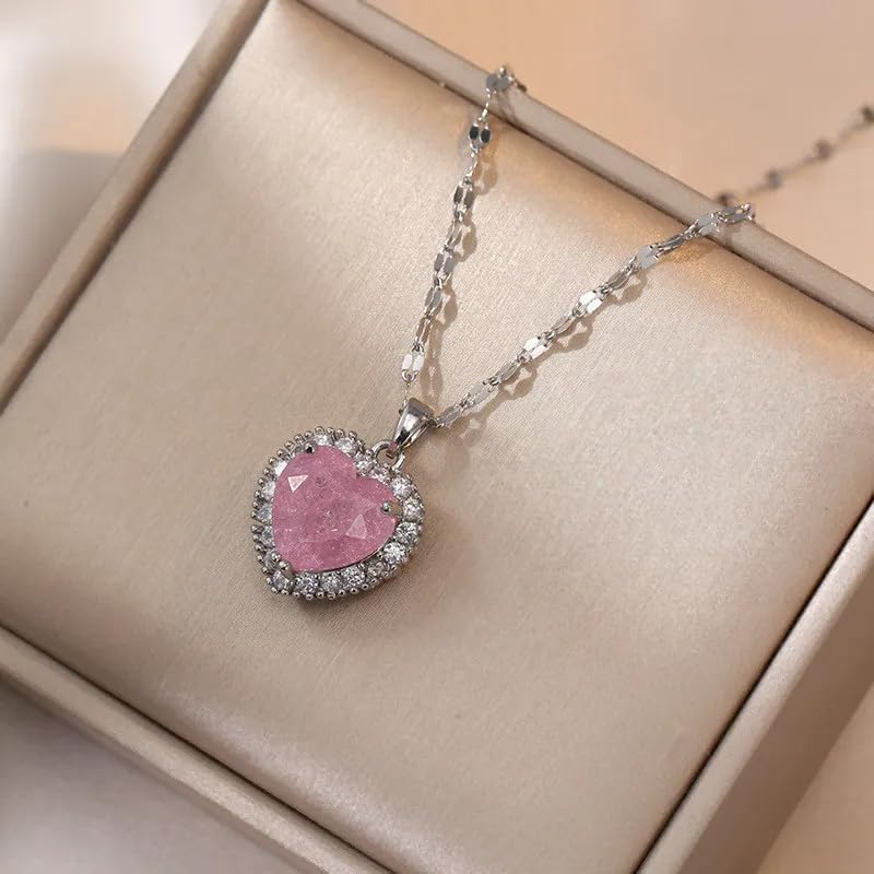 Pendentif Coeur Pavé Géométrique en Strass Brillant et Zircon - 2