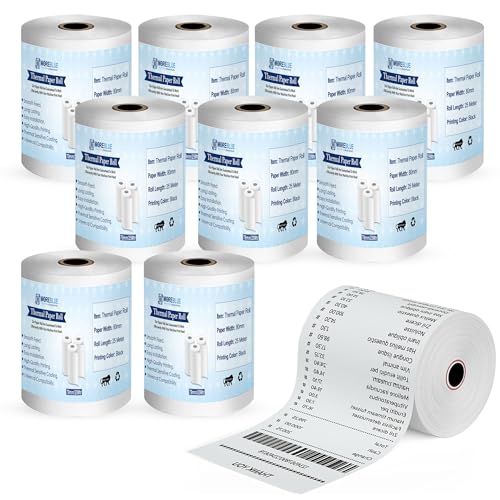 Image of MOREBLUE 79mm x 25m Thermal Receipt Paper Rolls Pack of 10, Premium POS Billing Paper for Credit Card Machines & Petrol Pumps