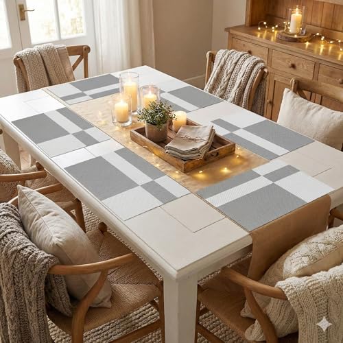 Image of YELONA Placemats for Dining Table - Heat Resistant, Non-Slip & Washable PVC Vinyl Table Mats - Set of 6, 45 x 30 cm (Cloud Grey)