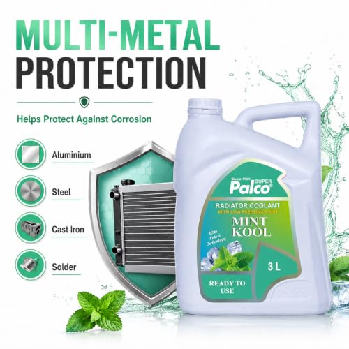 Image of PALCO MINT KOOL Radiator Coolant Ready to Use for Petrol Diesel Engines Cars, Jeep, Commercial Water as a Cooling Medium Vehicles| Ethylene Glycol Based Coolant| Nitrite Amine free 3Litre (Pack 2)