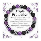 DORANA Amethyst Crystal Bracelet Natural Gemstone Healing Bracelets for Women Hematite Stretch Beaded Stone Protection Bracelet Jewellery Gifts for Ladies Mum