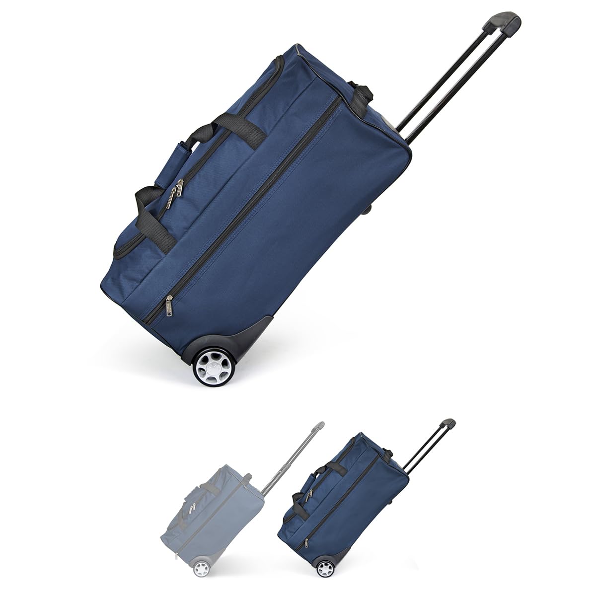 KINSTON Sac de Voyage Trolley Bleu - Grand Sac à roulettes & Canne Télescopique, Compartiment Principal Spacieux et Poche Latérale Zippée - Valise Bagage à Main Idéal pour Voyages et Week-Ends