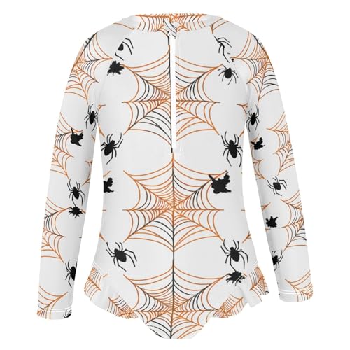 Black Orange Spider Webs Girls Long Sleeve One-Piece Swimsuit UV Protection Swimwear Bathing Suit 208618902