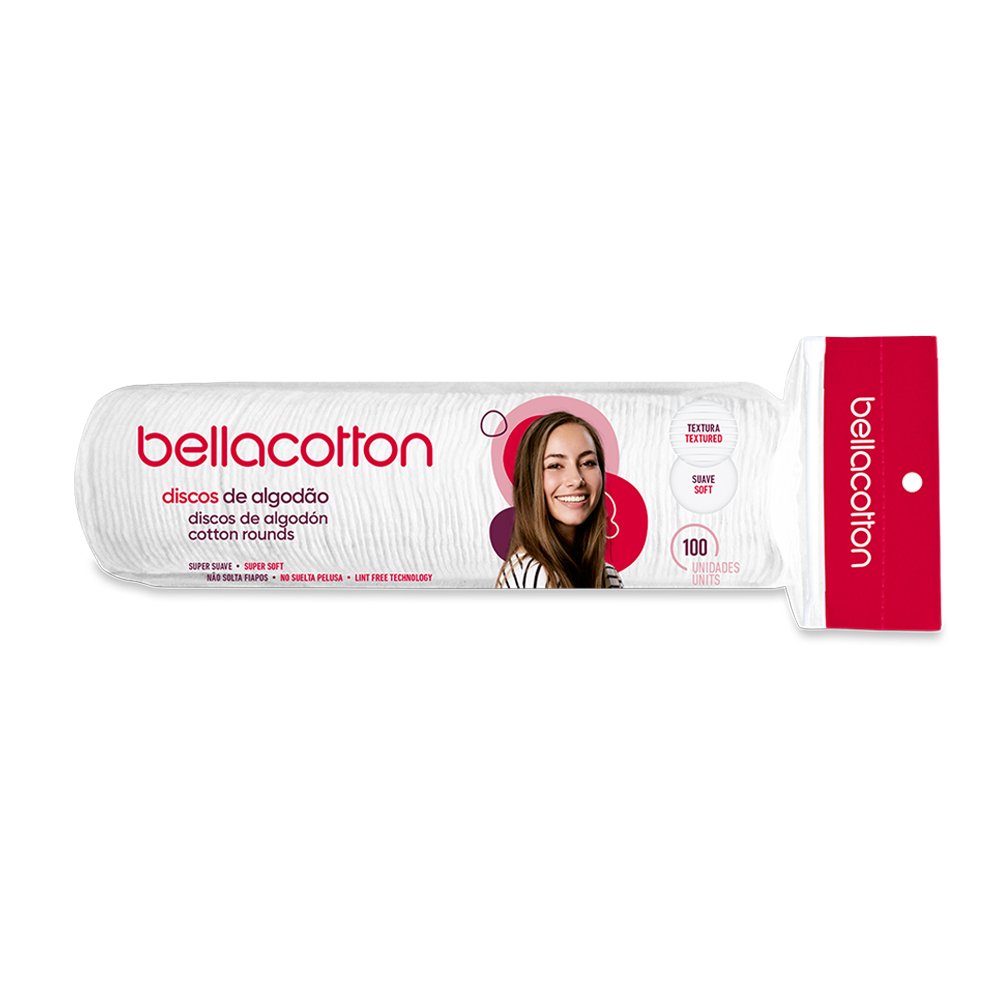 Bellacotton Premium Cotton Rounds, 100% Cotton, for Cosmetic, Nail, Personal Care, White, 100ct (Individual Pack)