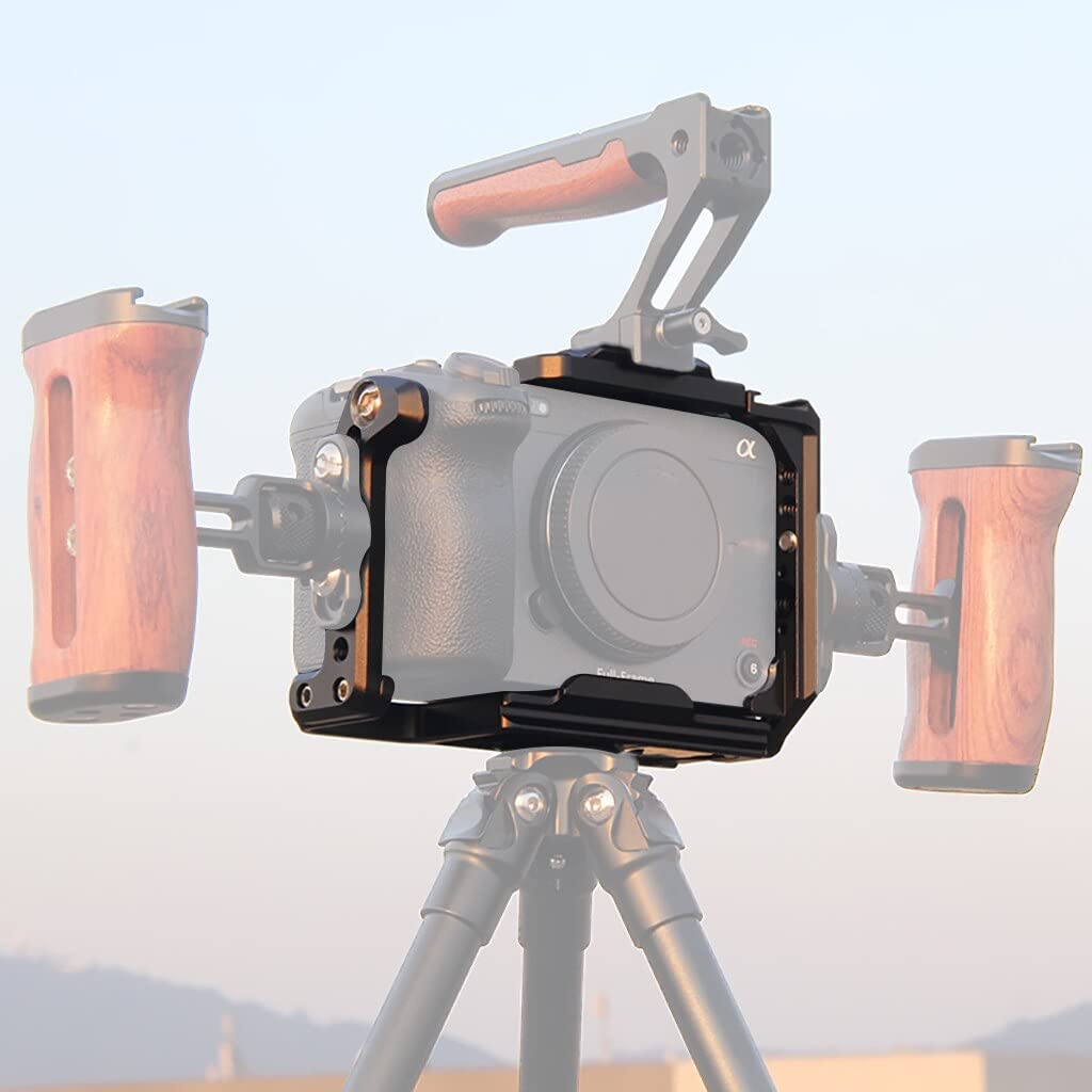 Gabbia per videocamera portatile compatibile con Sony FX30 FX3 FX3 Full Protective DSLR Cage Rig con fori per viti da 1/4 di pollice e 3/8 di pollice (gabbia A con guida NATO)