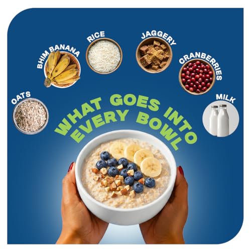Image of ProToGrow Ready to Eat Oats with Bhim Banana & Real Cranberries | 1kg Family Pack Resealable Pouch | High Dietary Fibre & Protein Rich | No Refined Sugar | Gluten Free | Healthy Breakfast for All Ages