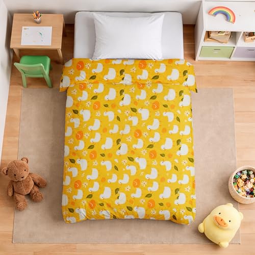 Image of FRESH FROM LOOM Rotary Printed Micro Fiber Comforter | Dohar | Quit | Single Bed | Double Weaved | Washable | Hypoallergenic Skin Friendly (Yellow-Duck | 60x90 Inches, Single Bed)