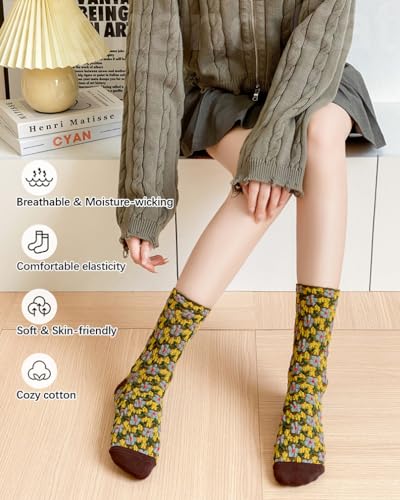 Image of IIG Womens Novelty Cotton Crew Socks Cute Animals Socks Fun Flower Socks (fit women's shoe size 5-9)