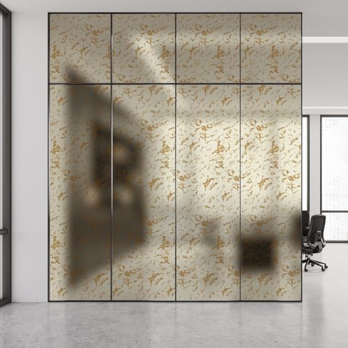 Liveinurban Double-Sided Peel and Stick Window Film, Self-Adhesive Window Cling with Privacy Effect, Door Covering Decal for Home Residential, Vintage Gold Cracked, 45.27