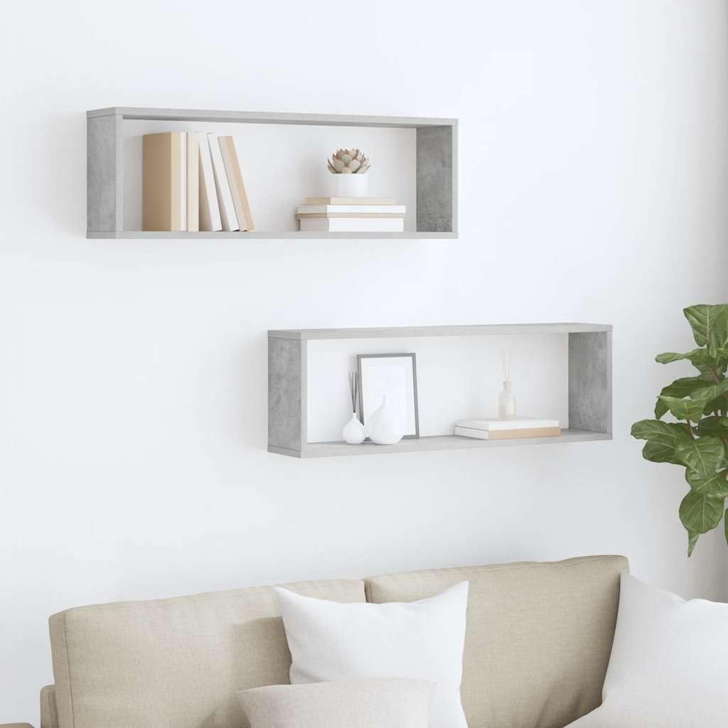 Générique Wandwürfel, 2 Stück, grau, Beton, Holz, Würfel-Design für Bücher, CDs, Blumen, separate oder gemeinsame Montage, einfache und elegante Wanddekoration