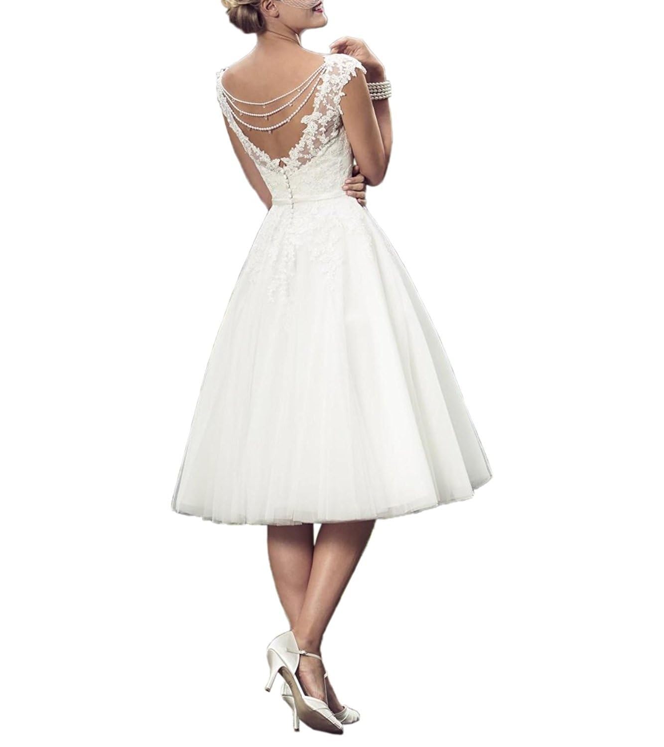Robe de mariée en dentelle pour femme - Élégante et courte - Appliques - Mode civil - Robe de mariée