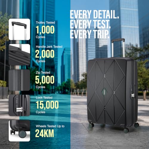 Image of American Tourister Qubiz | Check-in Trolley Bag (68 cm) | 360 8 Wheel Travel Luggage | Hard Case Polypropylene Suitcase | Recessed Combination Lock | Black /Dark Olive