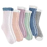 VEGCOO 6 Pares Calcetines Termicos Mujer, Calcetines Invierno de Forro Polar Gruesos Esponjosos Coral, Navidad Calcetines para Casa Dormir Talla EU 35-41