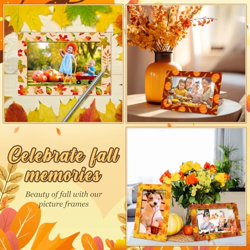 Image of AmazingSpark 50 Pack Paper Photo Frames, Fall Pumpkin Leaves | 50 Stands Included, Thanksgiving Harvest Theme, Classroom Camping Party Decor, Festive Pumpkin Maple Leaf Border Design