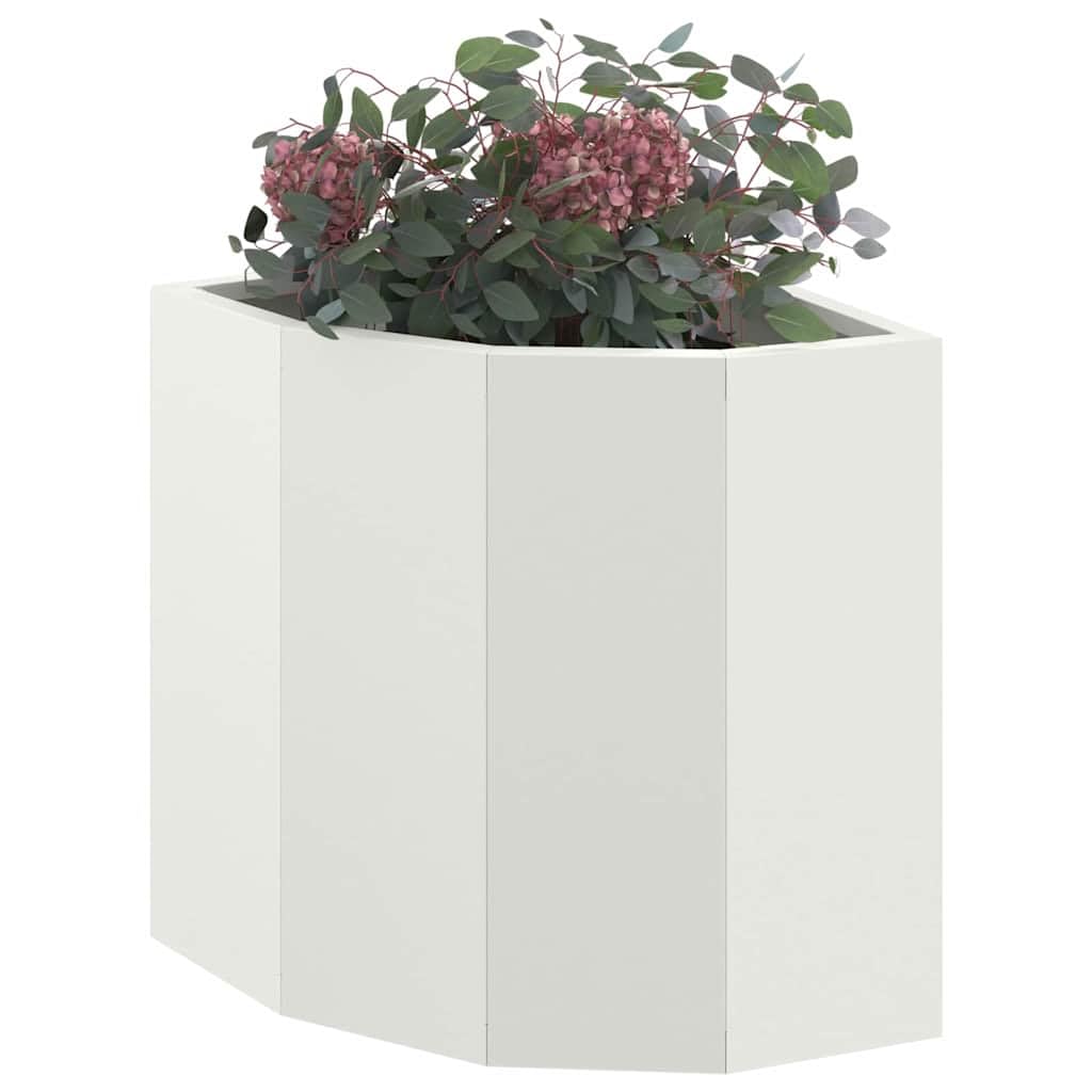 Eckpflanzer Weiß 30 x 30 x 35 cm Stahl für Garten Balkon Terrasse mit robustem Stahl, Eckgarten Pflanzer, Pflanzbehälter, Blumentopf, Outdoor Pflanzkübel, ideal für Pflanzenliebhaber