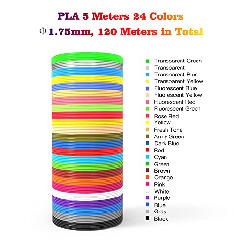 Image of 24 Assorted Colors 3D Pen Filament Refills PLA 1.75mm, Each Color 5 Meters (16 Feet), dikale 3D Printing Pen Filament Packs for Kids, Total 120 Meters-Bonus 250 Stencils eBooks