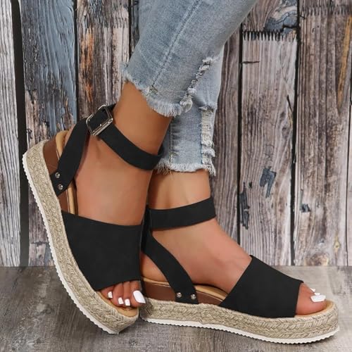 Espadrilles Platform Wedge Sandal for Women Dressy Summer, 2025 Casual Open Toe Buckle Ankle Strap Comfortable Arch Support Platform Wedge Sandals Summer Beach Shoes2