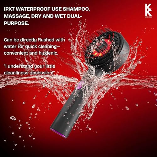 Image of KRIS KROS Premium Electric Scalp Massager Comb | 3 In 1 Hair Oil Applicator | Red Led Light Therapy | Boost Hair Growth | Reduce Dandruff | Relieve Stress | IPX7 Waterproof | 6 ML Oil Tank | 3 Hr Run-Time | Type-C