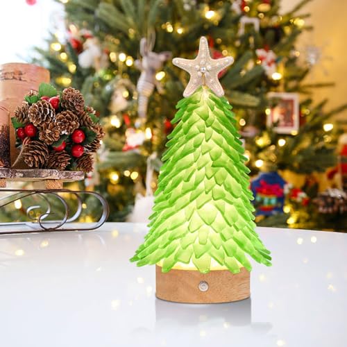 Sea Glass Christmas Tree,8.6 inches Mini Christmas Tree with Lights,Beach Nautical Themed Seaglass Christmas Tree for Table top,Decorations Indoor, Green Tree