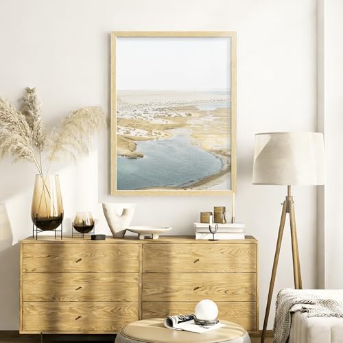 Image of 18x24 Picture Frame Set of 4, Natural Solid Wood Picture Frames, Display 18x24 Photos without Mat, Horizontal or Vertical Wall Mounting Poster Frame, Oak Wood Grain