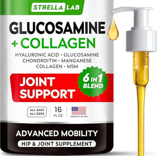 STRELLALAB Liquid Glucosamine for Dogs w/Collagen (16 OZ) - All-Natural Hip & Joint Supplement, Glucosamine Chondroitin for Dogs, MSM & Collagen for Dogs Mobility, Joint Pain Relief for Small & Large