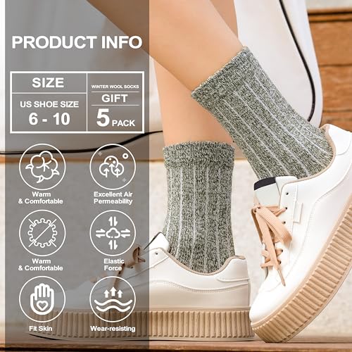 Image of Wool Socks for Women - Womens Wool Socks Winter Sock for men Warm Thick Knit Soft Vintage Casual Crew Sock