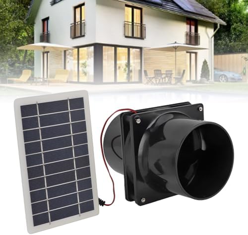 Aramox 6in Solar Powered Exhaust Fan, ABS Solar Panel Powered Fan Kit, Solar Exhaust Vent Fan Ventilator for Round Pipe for Pet House Chicken Coop RV Greenhouse