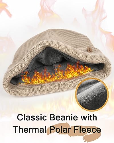 Image of FURTALK Mens Beanie Fleece Lined Winter Hats Double Layered Stylish Knited Cuffed Plain Hat
