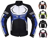 MOTORCYCLE JACKET MENS CE ARMORED BIKERS RIDING RACING WATERPROOF ALL SEASON JACKET (BLUE, LARGE)