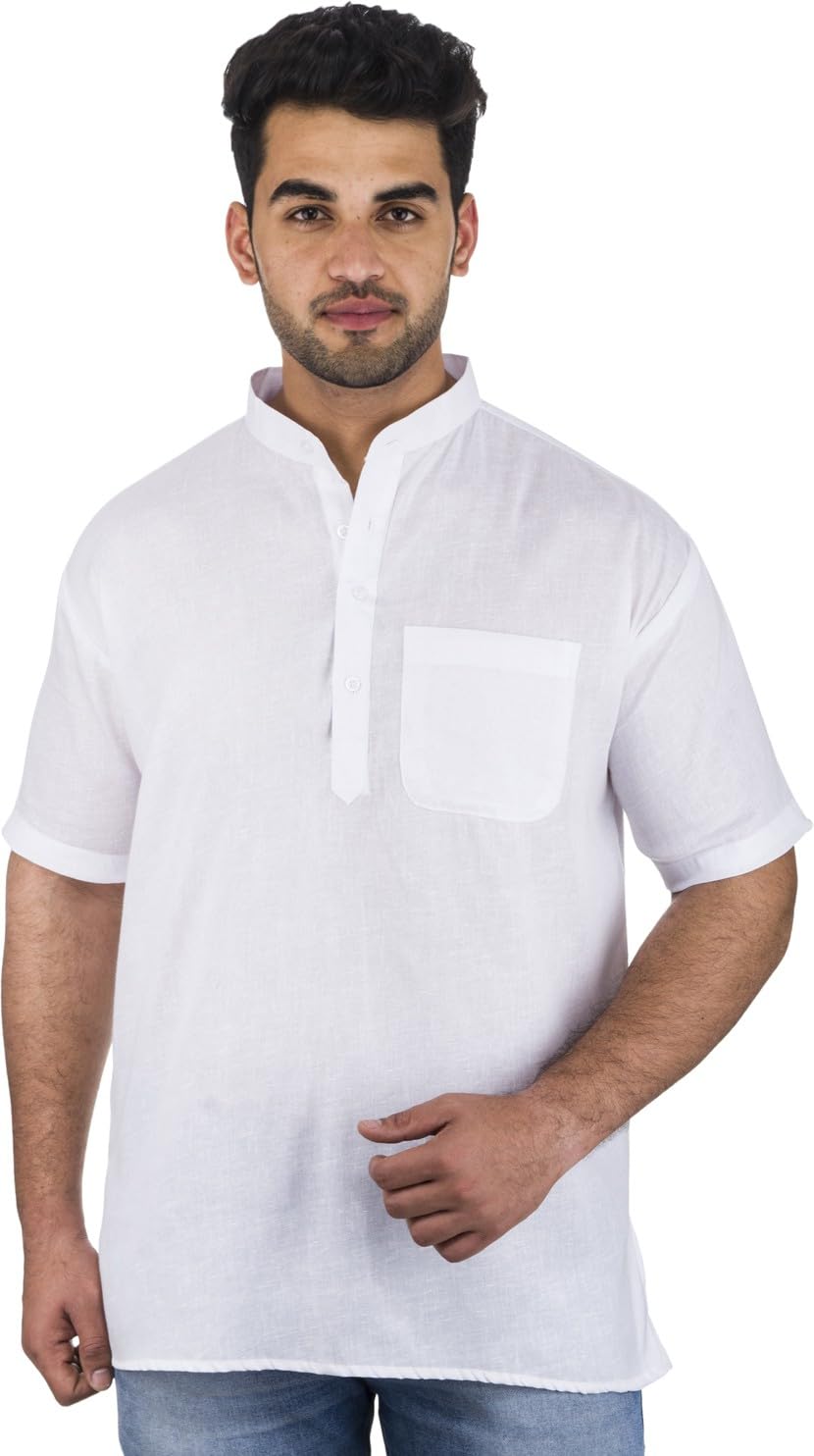 Men's Cotton Short Kurta Without Pant | Mandarin Neck Short Kurta | Half Sleeve Casual Kurta | Traditional Ethnic Regular Kurta | Solid Plain Kurta for Men's (Pack of 1)