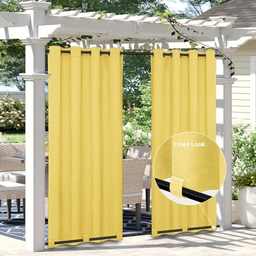 Easy-Going Linen Look Outdoor Curtains Waterproof Windproof Porch Curtains, Soft Thicken Outdoor Privacy Curtains for Patio, Gazebo, Grommet Top and Tab Bottom Drape, 1 Panel, 54x108 inch, Y