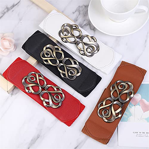 Women Elastic Wide Waist Belt with Vintage Buckle Retro Stretch Cinch Belt for Ladies Dress3