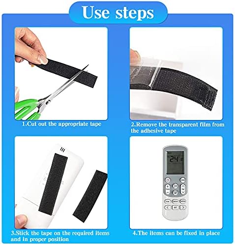 XCOZU 2 Rolls Black Hook and Loop Tape, 8M Heavy Duty Hook and Loop Tape Self Adhesive 20mm Wide Extra Strong Strip Tape Set, Double Sided Sticky Back Nylon Fabric Fastening Tape for Home, Kitchen