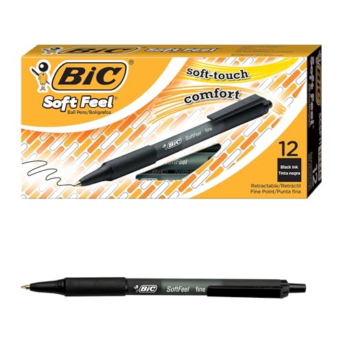 Bic Soft Feel Clic Grip - Bolígrafo de bola retráctil negro (trazo de 1 mm, 12 unidades)
