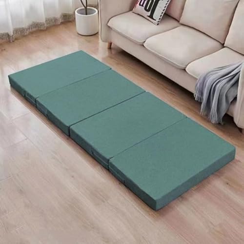 マットレス シングル 四つ折り ごろ寝マット 高反発 敷き布団 折り畳み お昼寝マット 軽量 取っ手付き 洗えるカバー 体圧分散 防ダニ 抗菌 車中泊 仮眠 キャンプ 来客用 ソファーマットレス (グリーン,80*200*8cm)