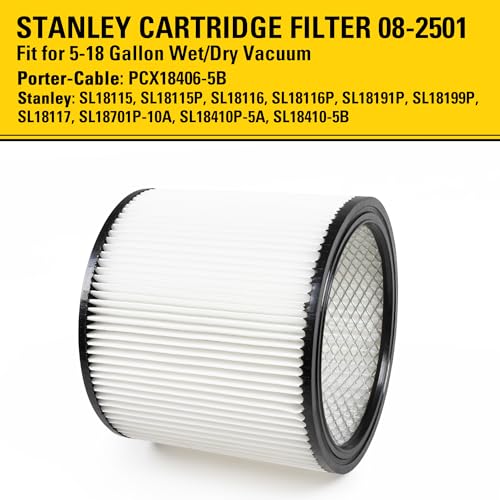 Image of STANLEY Vacuum Filter Replacement 08-2501, Fit for Most 5-18 Gallon Wet Dry Vacuum Cleaner, Compatible with SL18115, SL18115P, SL18116, SL18116P, SL18191P, SL18199P, SL18117, SL18701P-10A, SL18410P-5A