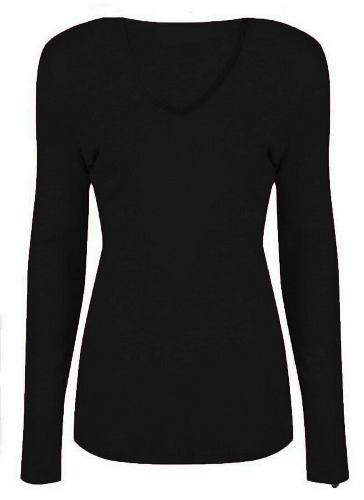 Wearall Women's Black New V Neck Stretch Long Sleeve Top 8/10